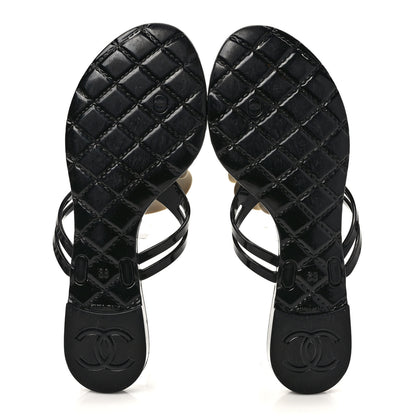Chanel Jelly Camellia Thong Sandals 38 Black Ivory 5 of 9