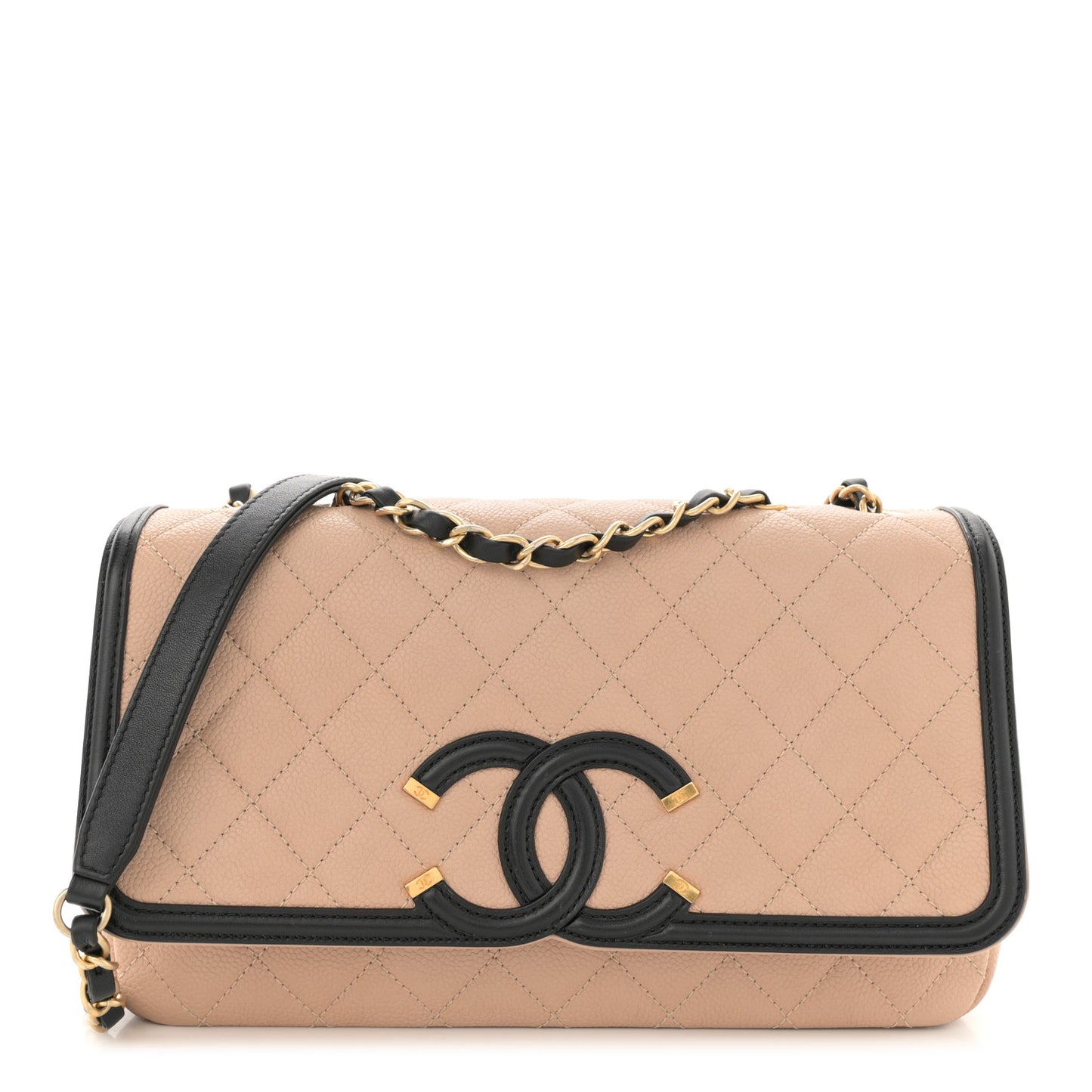 Caviar Quilted Medium CC Filigree Flap Beige Black