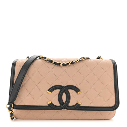 Chanel Caviar Quilted Medium CC Filigree Flap Beige Black 1 of 13