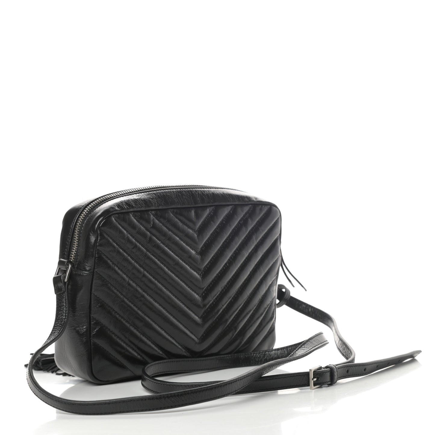 Cracked Shiny Calfskin Matelasse Monogram Lou Camera Bag Black