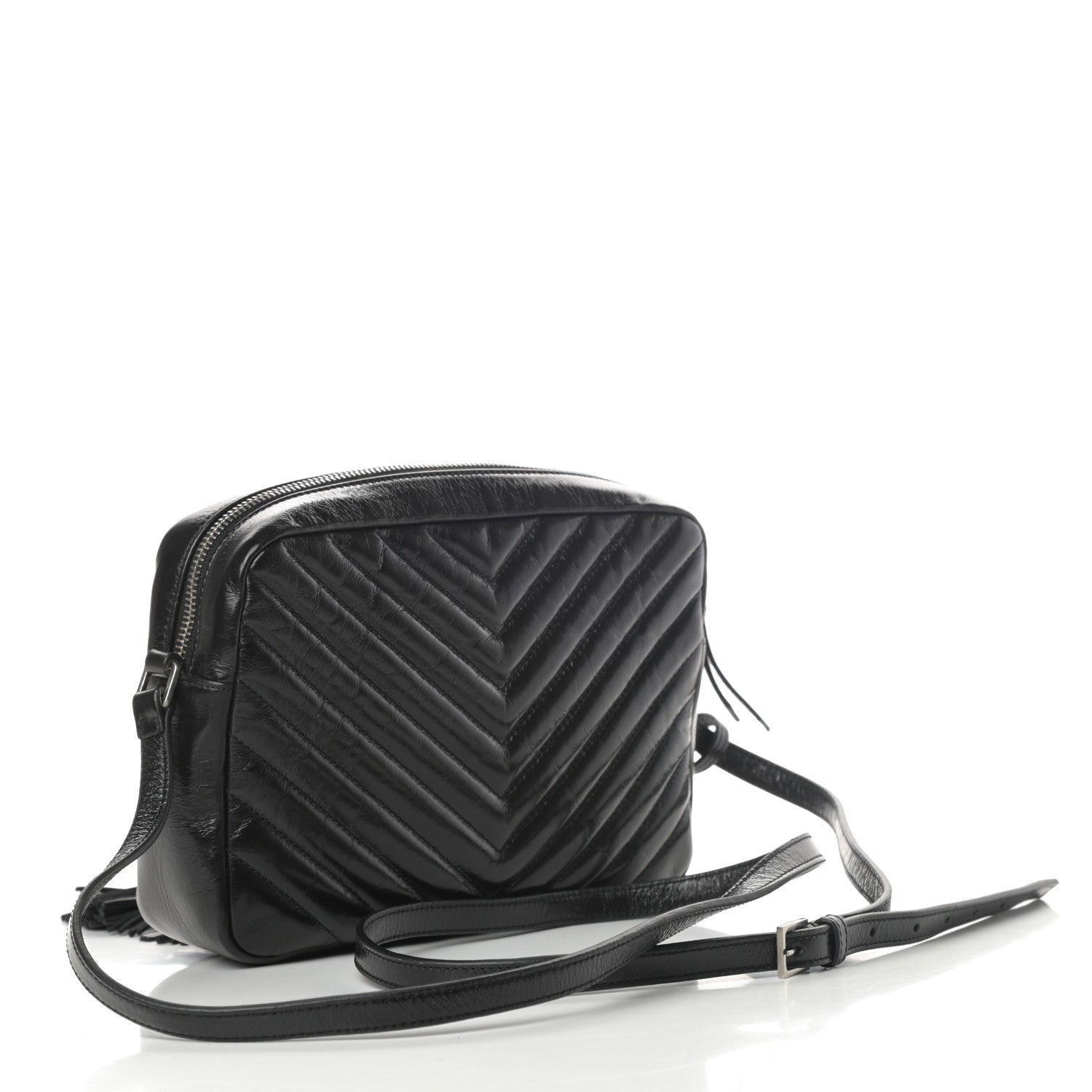 Saint Laurent Cracked Shiny Calfskin Matelasse Monogram Lou Camera Bag Black 3 of 10