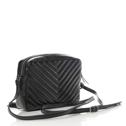 Saint Laurent Cracked Shiny Calfskin Matelasse Monogram Lou Camera Bag Black 3 of 10