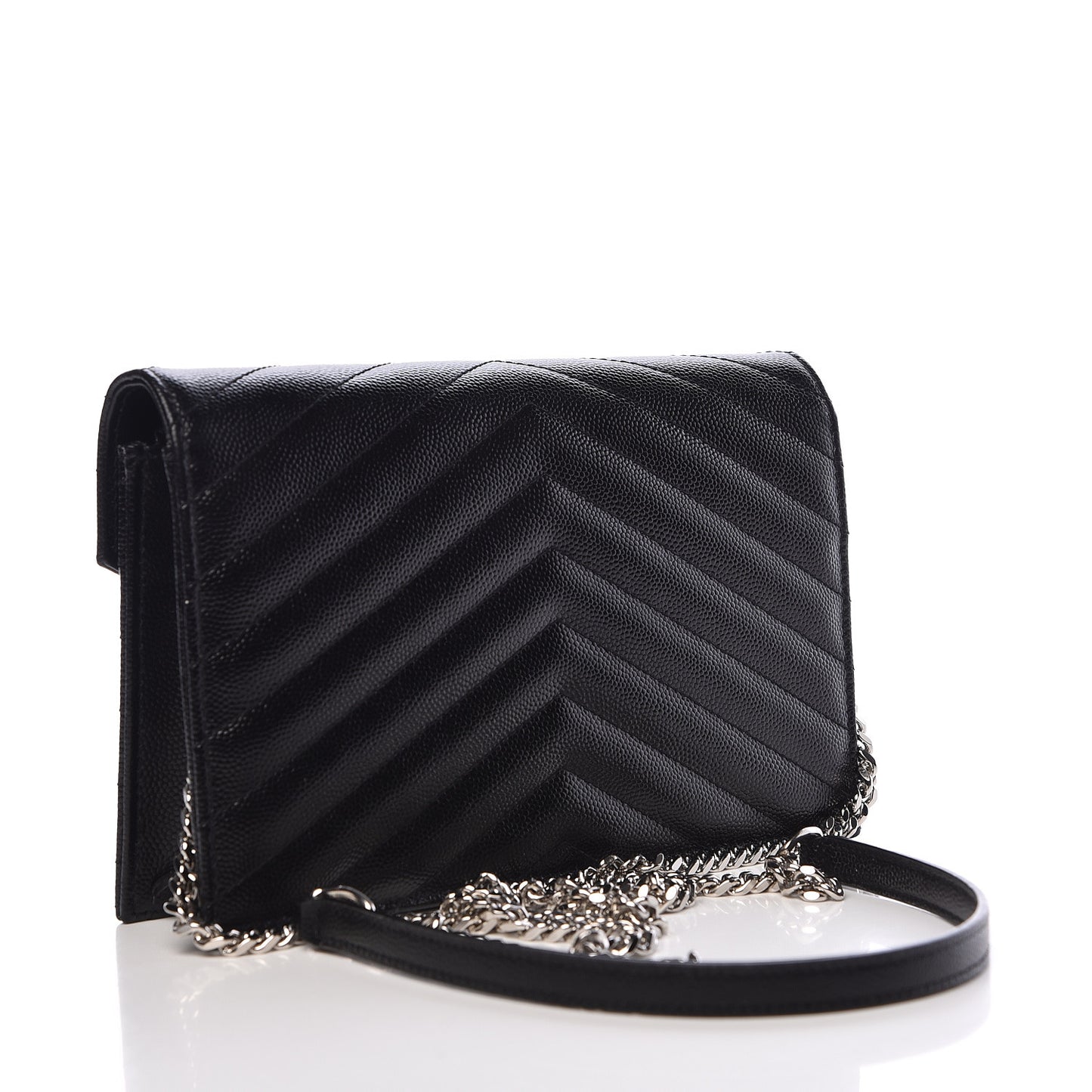 Grain De Poudre Matelasse Chevron Monogram Envelope Chain Wallet Black