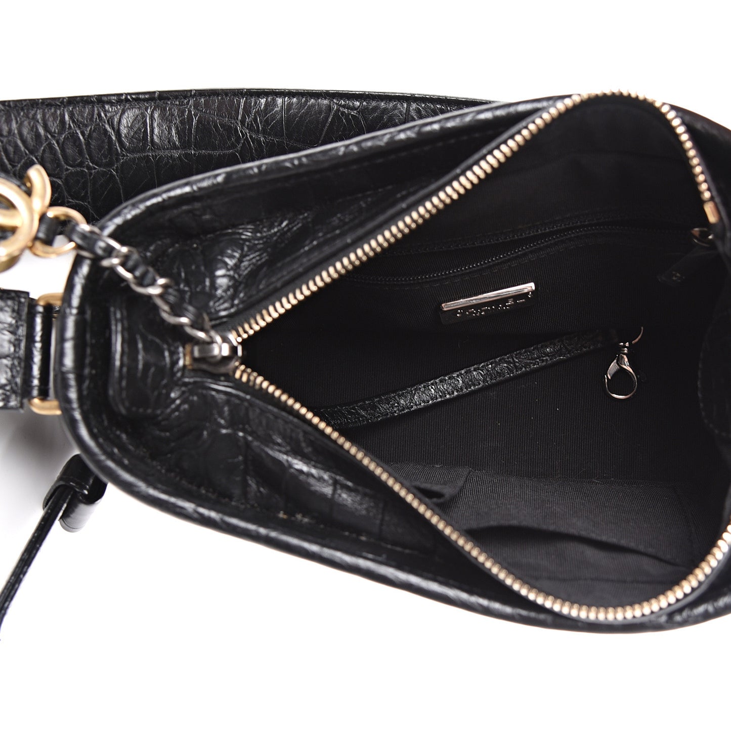 Calfskin Crocodile Embossed Small Gabrielle Cocodile Hobo Black