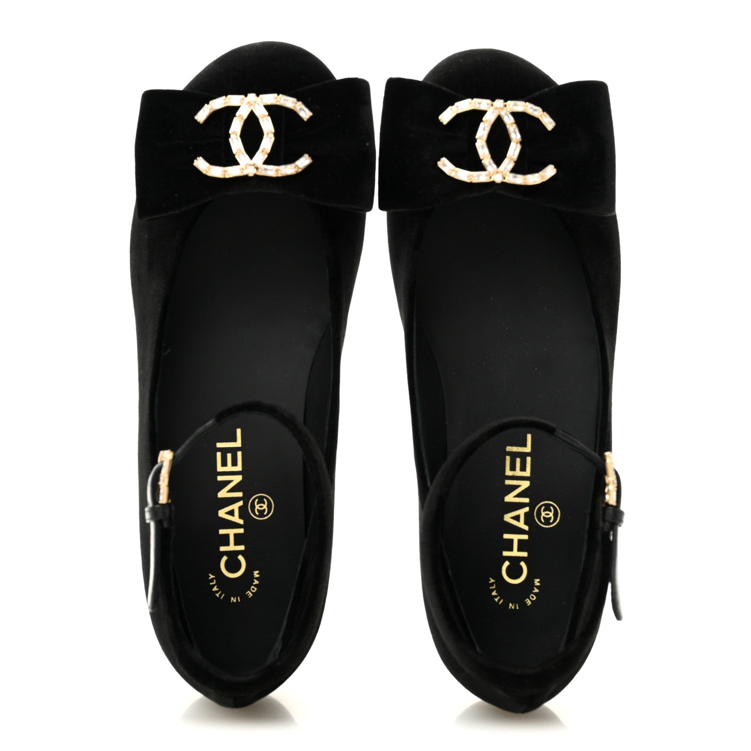 Chanel Velvet Strass CC Bow Mary Jane Flats 36 Black 2 of 10