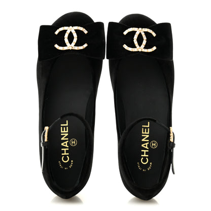 Chanel Velvet Strass CC Bow Mary Jane Flats 36 Black 2 of 10