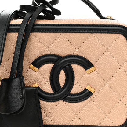 Chanel Caviar Quilted Small CC Filigree Vanity Case Beige Black 8 of 11