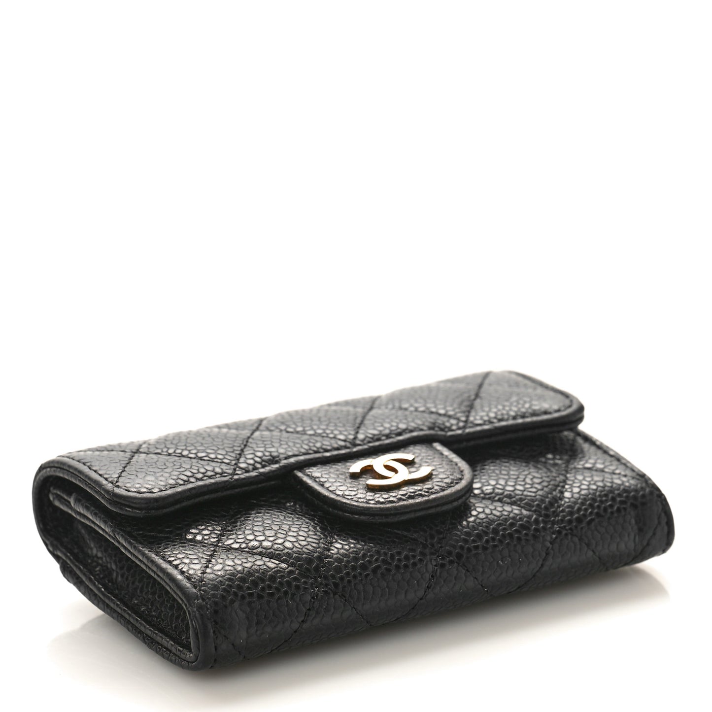 Caviar Quilted Flap Card Holder Black