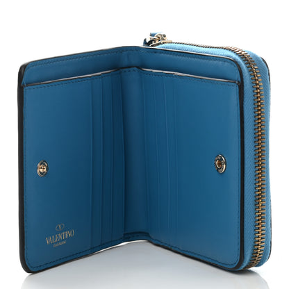 Valentino Garavani Calfskin Rockstud Compact Zip Around Wallet Light Blue 5 of 8