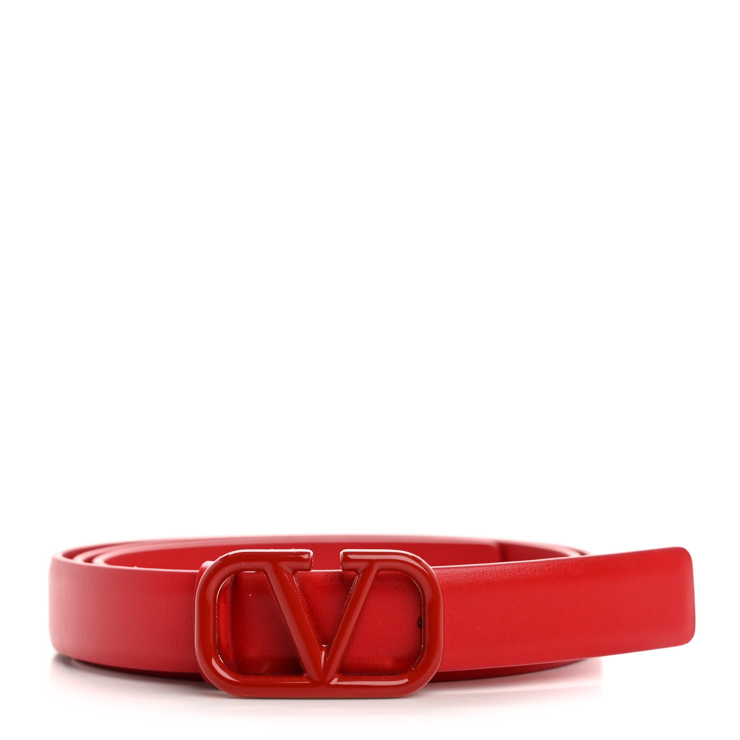 Valentino Garavani Glossy Calfskin Monochrome VLogo 20mm Belt 80 32 Rouge Pur 1 of 6