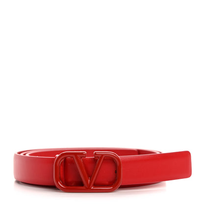 Valentino Garavani Glossy Calfskin Monochrome VLogo 20mm Belt 80 32 Rouge Pur 1 of 6