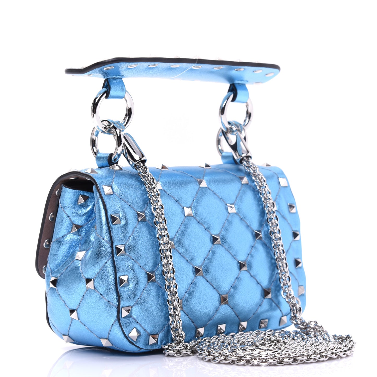 Metallic Nappa Micro Rockstud Spike Shoulder Bag Cerulean