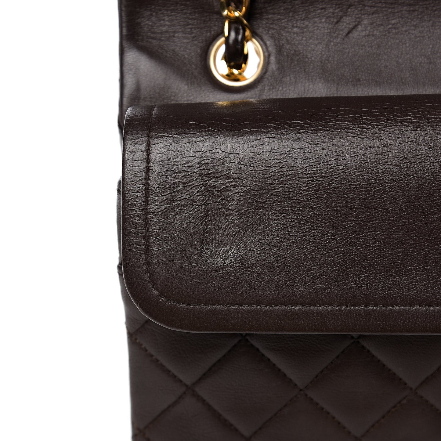 Lambskin Quilted Medium Double Flap Dark Brown