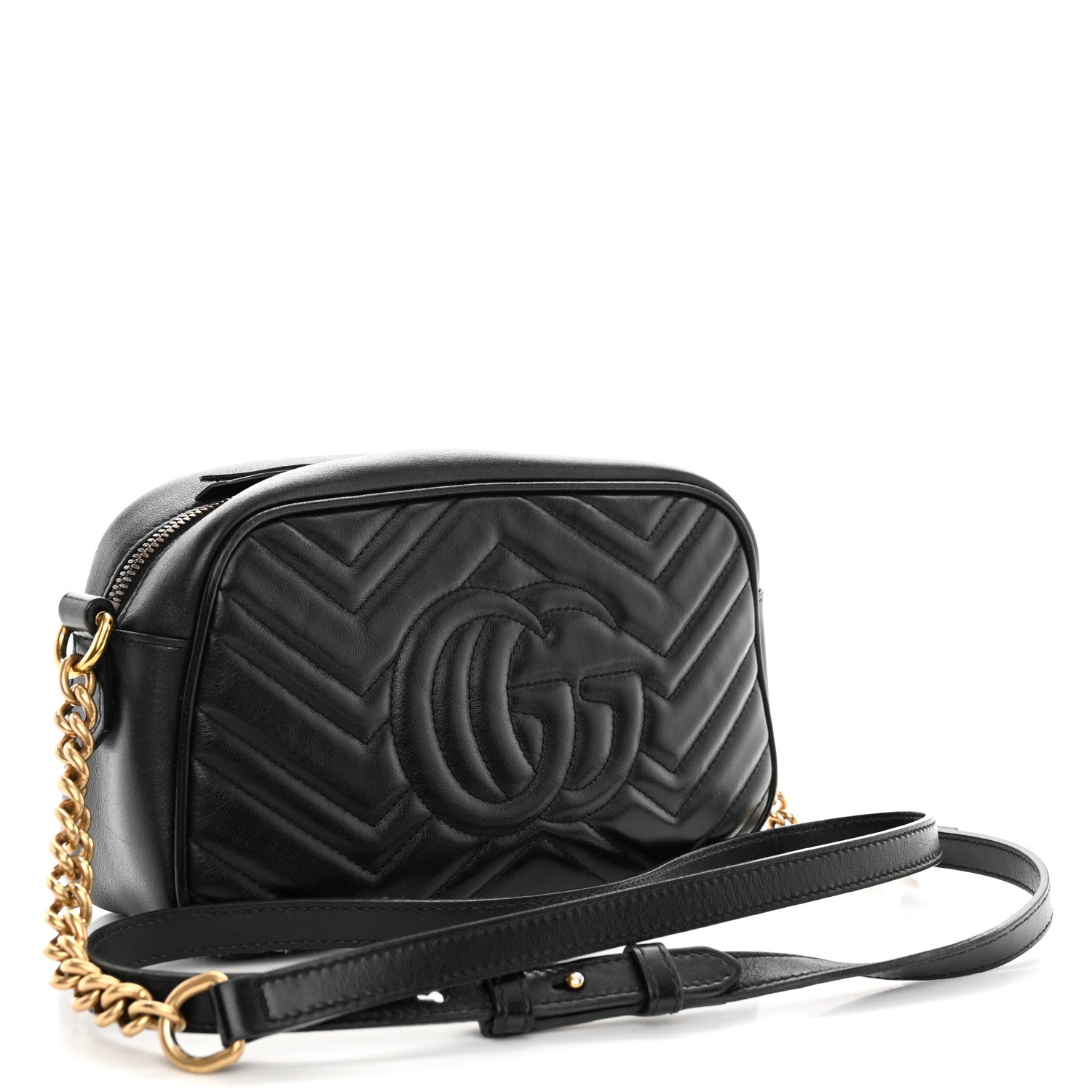 Gucci Calfskin Matelasse Small GG Marmont Chain Shoulder Bag Black 3 of 12