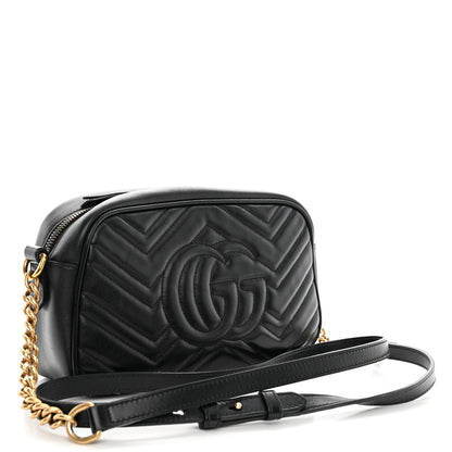 Gucci Calfskin Matelasse Small GG Marmont Chain Shoulder Bag Black 3 of 12