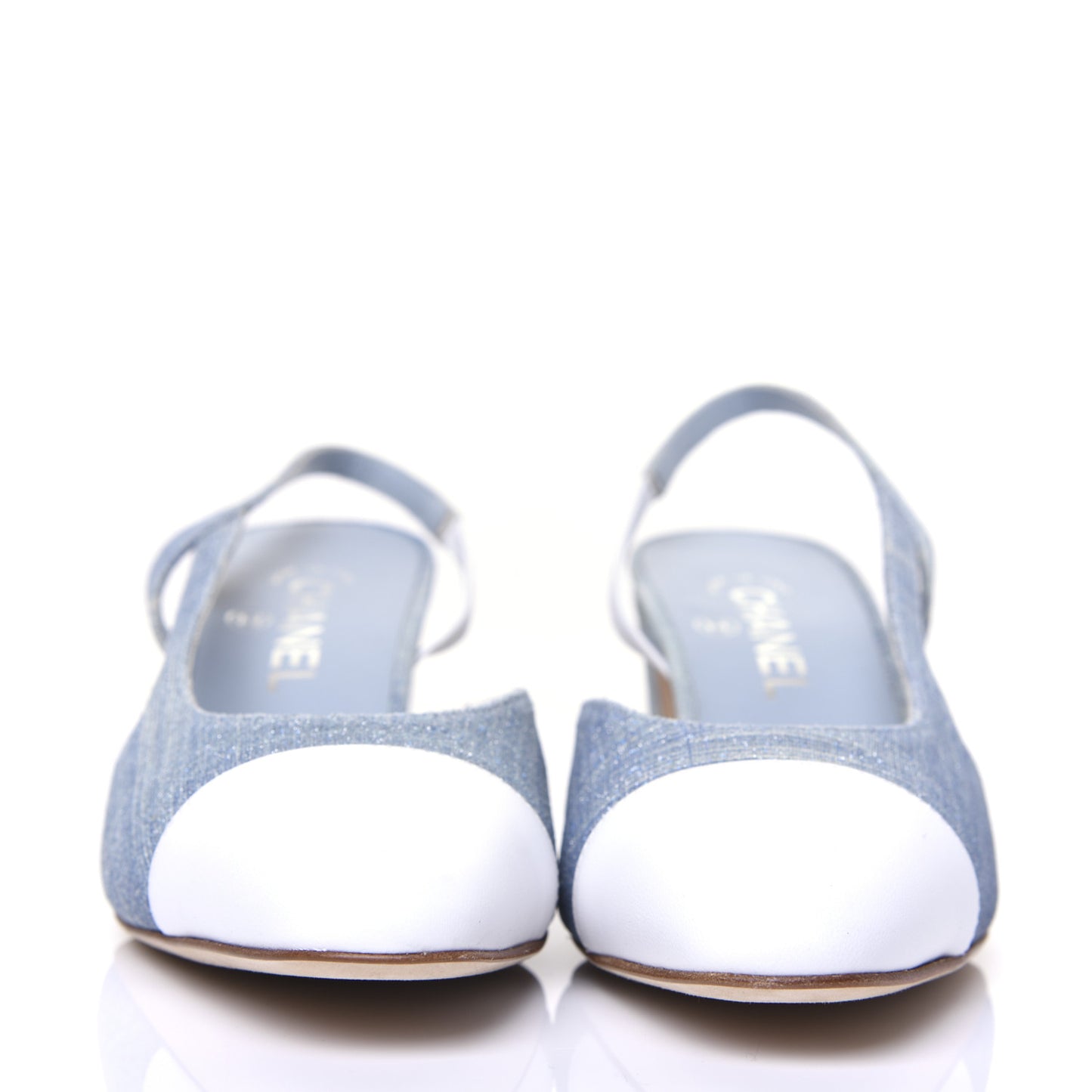 Denim Lambskin Cap Toe CC Slingback Pumps 39 Light Blue White