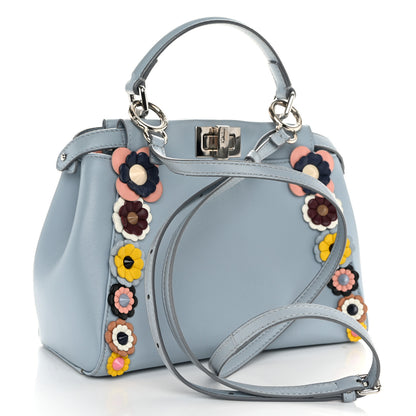 Fendi Nappa Flowerland Mini Peekaboo Iconic Satchel Light Blue 3 of 12