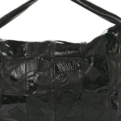 Chanel Lambskin Patent Calfskin Brooklyn Patchwork Hobo Black 8 of 11