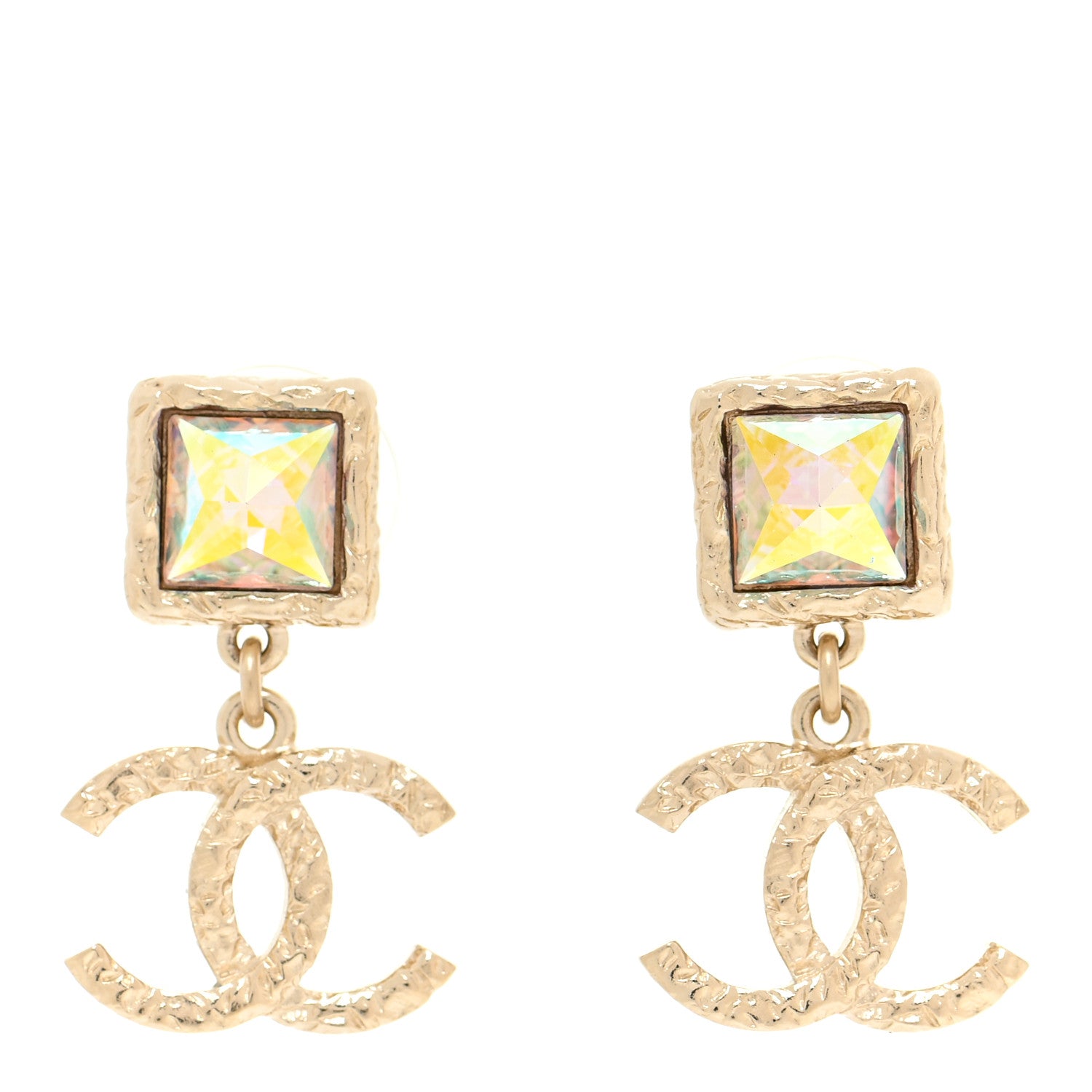 Chanel Iridescent Baguette Crystal CC Drop Earrings Gold 1 of 5