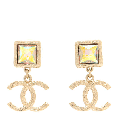 Chanel Iridescent Baguette Crystal CC Drop Earrings Gold 1 of 5