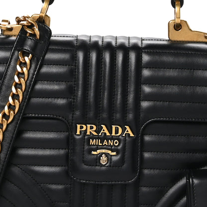 Prada Soft Calfskin Impunture Diagramme Flap Top Handle Bag Black 8 of 10