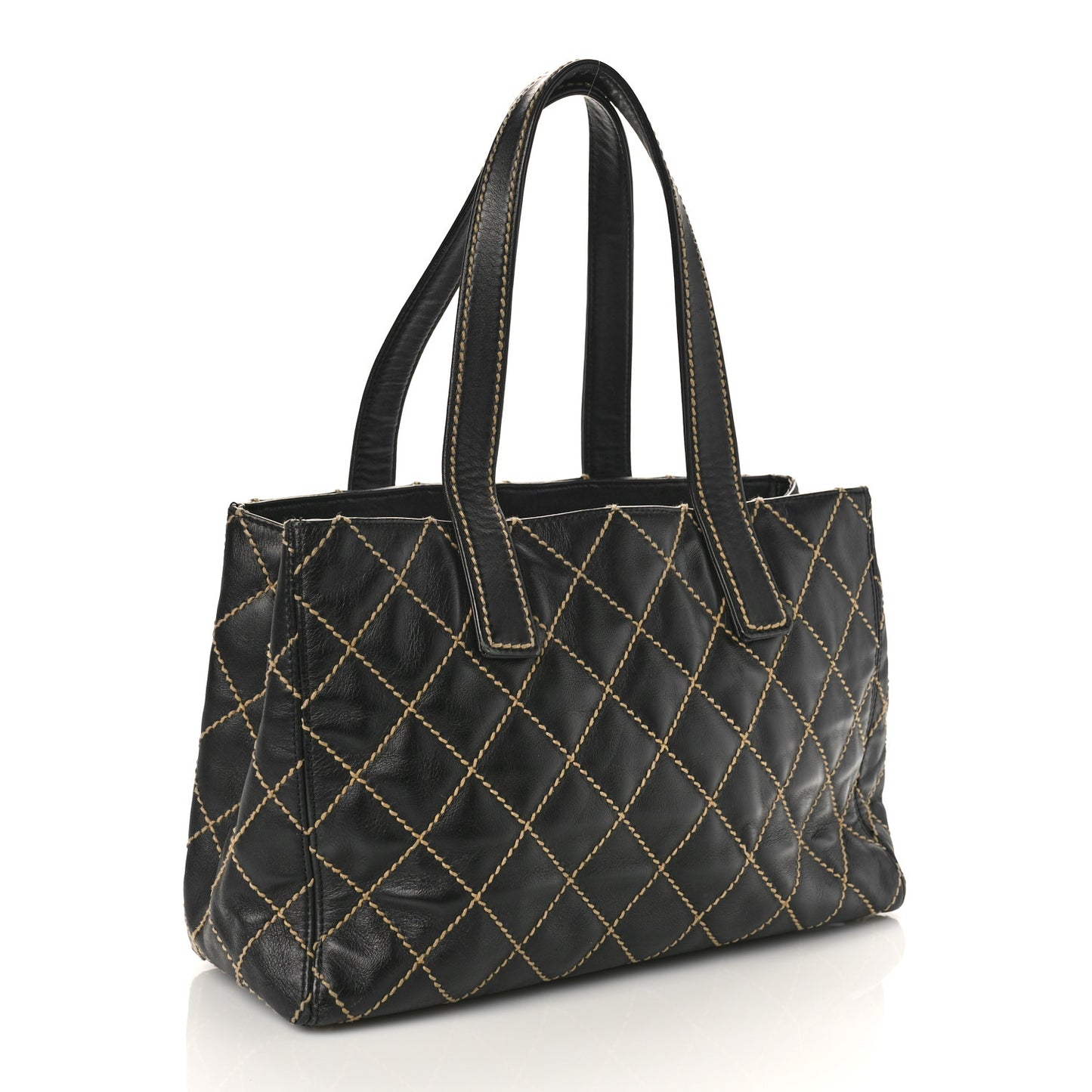 Calfskin Contrast Stitch Surpique Tote Black