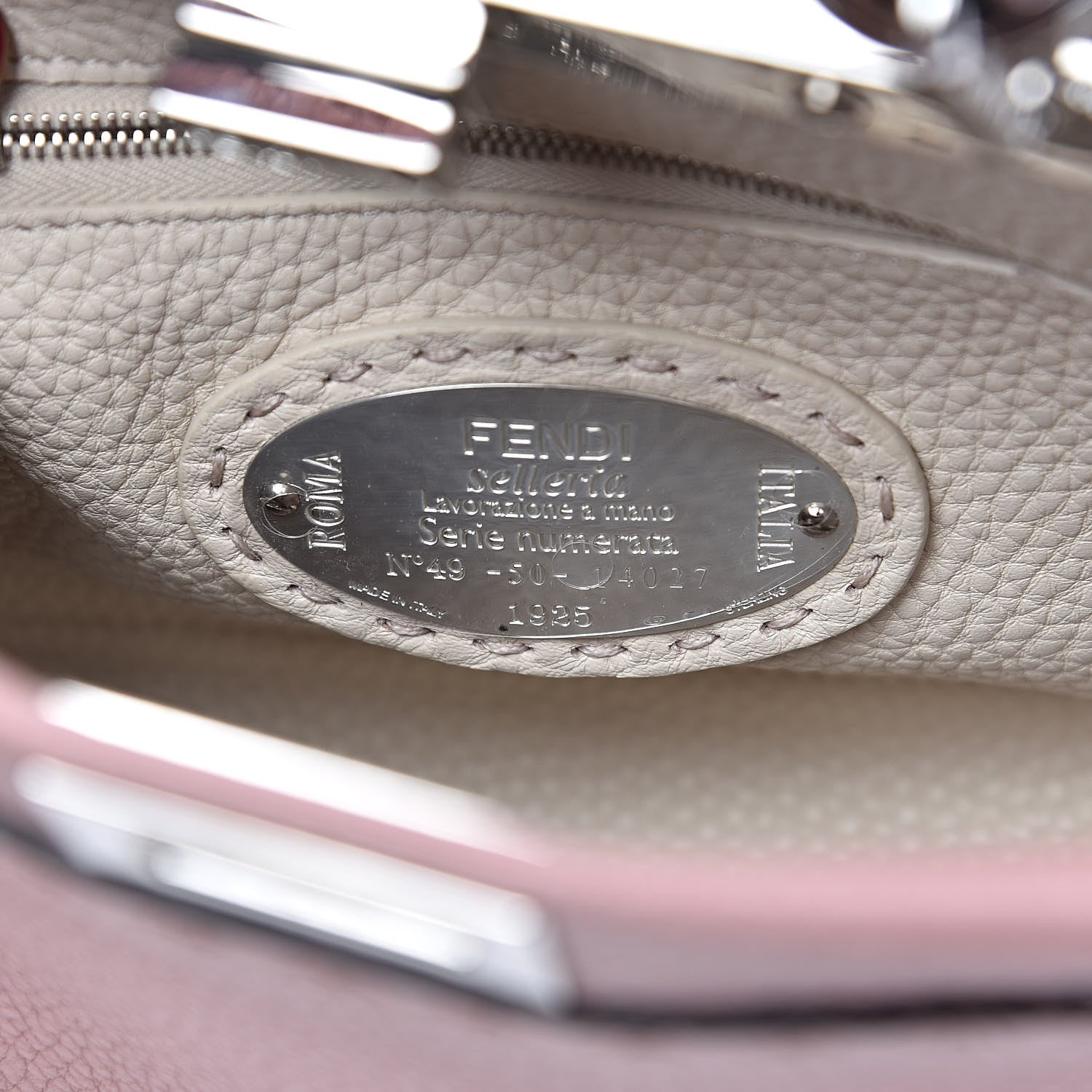 Fendi Cuoio Romano Selleria Bi-Color Mini Peekaboo Iconic Satchel English Rose Camelia 6 of 10
