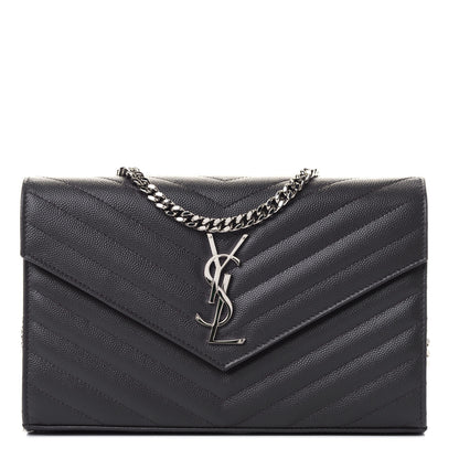 Saint Laurent Grain De Poudre Matelasse Chevron Monogram Chain Wallet Storm 1 of 4