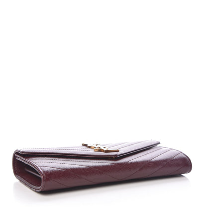 Saint Laurent Grain De Poudre Matelasse Chevron Monogram Flap Wallet Rouge Legion 4 of 6