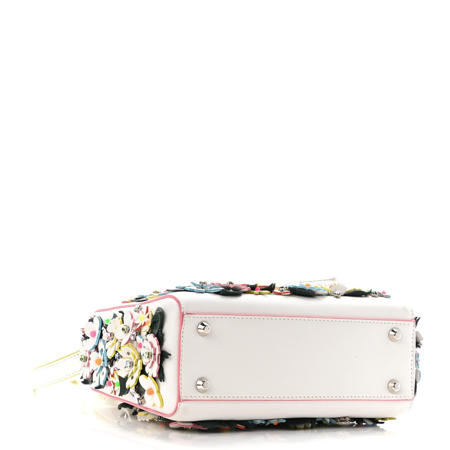 Calfskin Beaded Floral Embroidered Mini Lady Dior White Multicolor