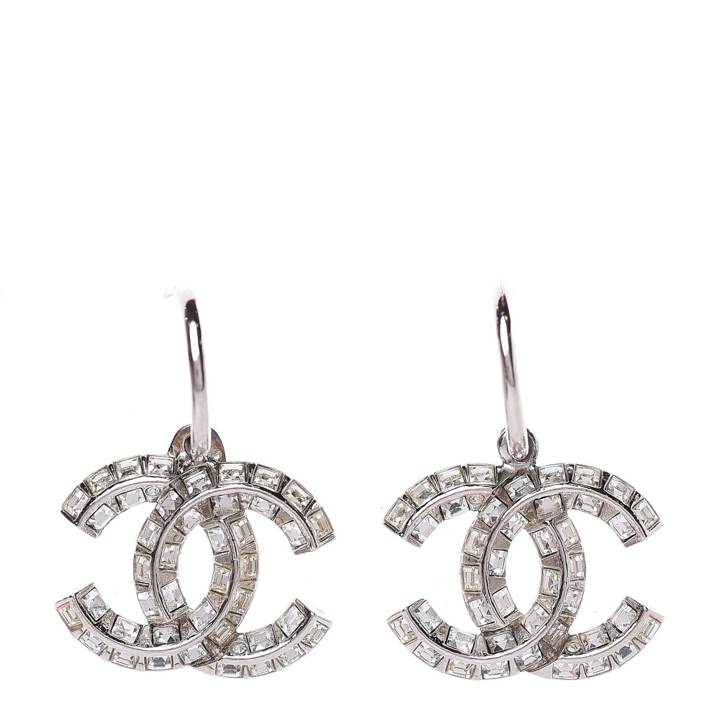 Baguette Crystal CC Dangle Earrings Silver