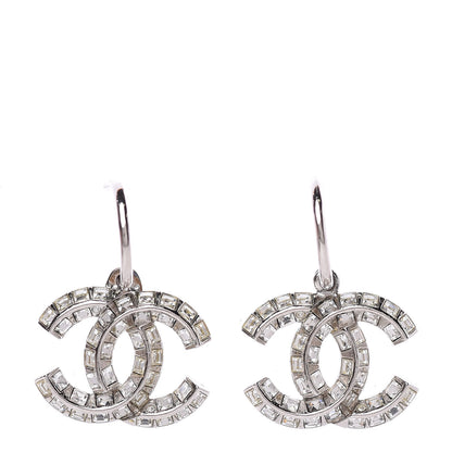 Chanel Baguette Crystal CC Dangle Earrings Silver 1 of 6
