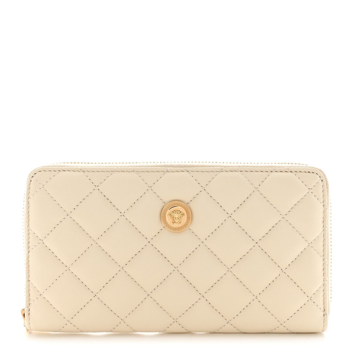 Nappa Quilted Medusa Zip Around Wallet Off White