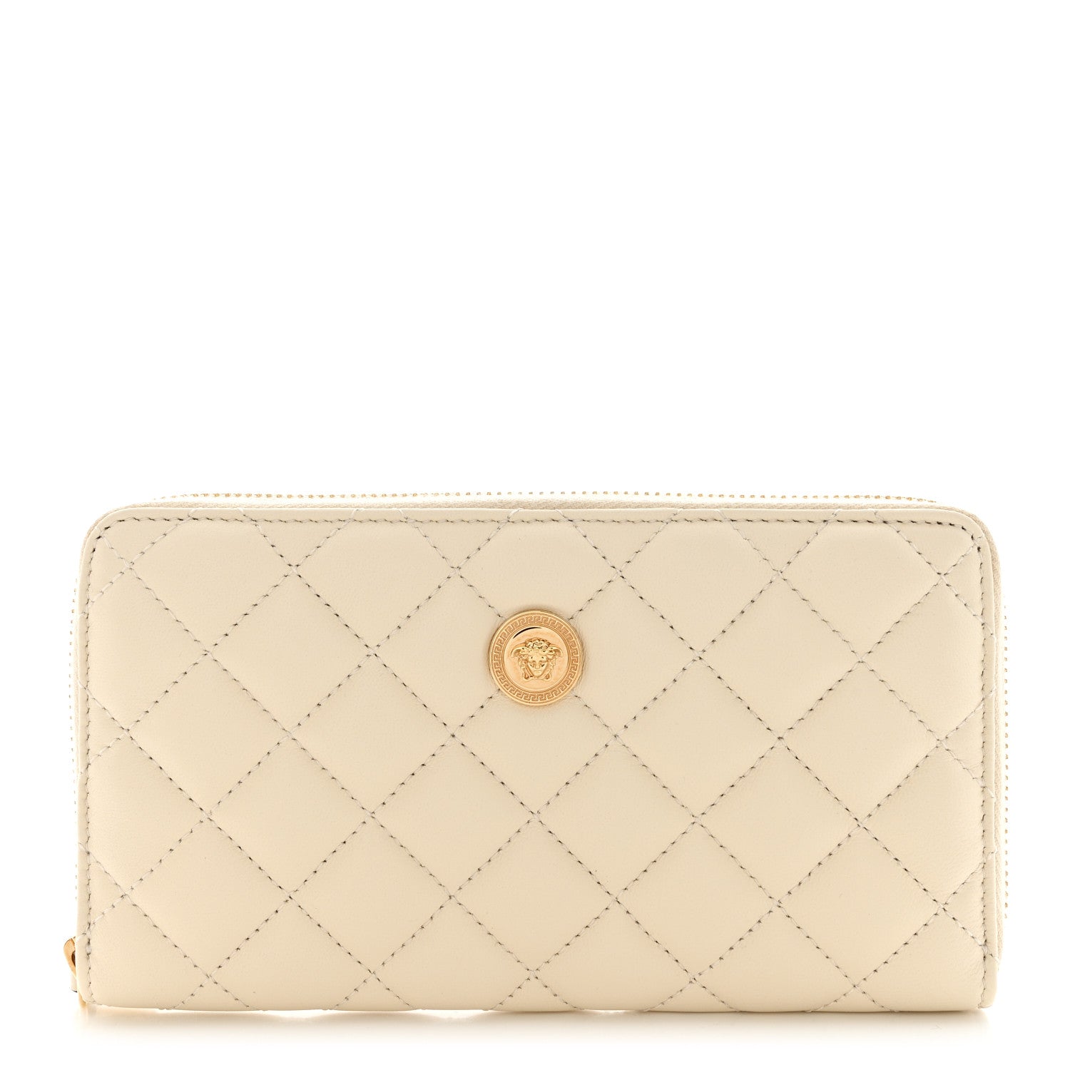 Versace Nappa Quilted Medusa Zip Around Wallet Off White 1 of 9