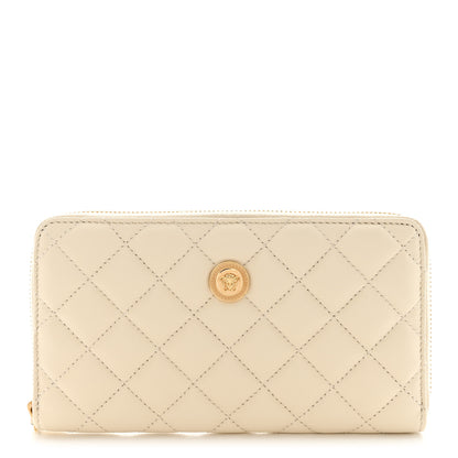Versace Nappa Quilted Medusa Zip Around Wallet Off White 1 of 9