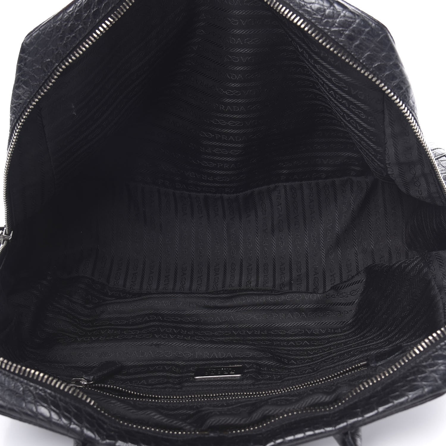 Prada Calfskin Crocodile Embossed Satchel Black 5 of 15
