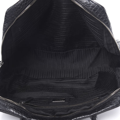 Prada Calfskin Crocodile Embossed Satchel Black 5 of 15