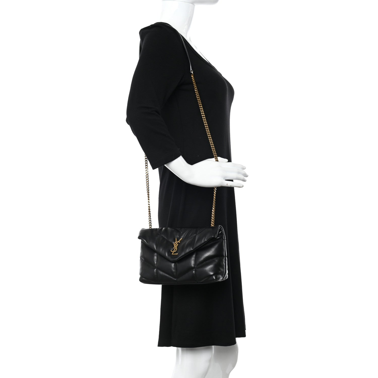 Saint Laurent Lambskin Quilted Toy Loulou Puffer Monogram Chain Satchel Black 3 of 12