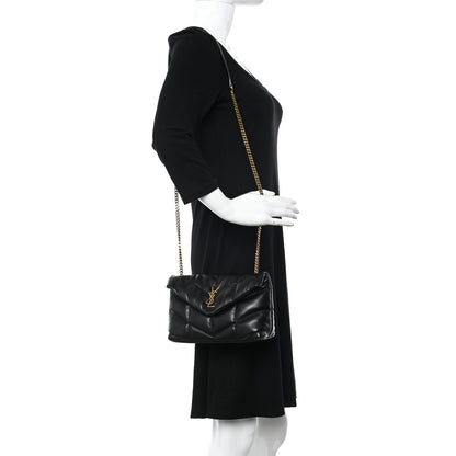 Saint Laurent Lambskin Quilted Toy Loulou Puffer Monogram Chain Satchel Black 3 of 12