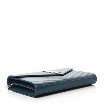 Saint Laurent Grain De Poudre Matelasse Chevron Monogram Chain Wallet Petrol Green 4 of 10
