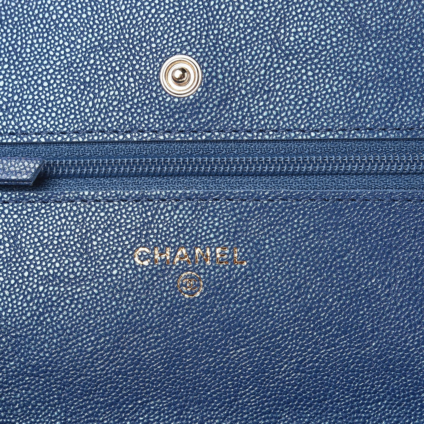 Iridescent Caviar Quilted Wallet On Chain WOC Dark Blue