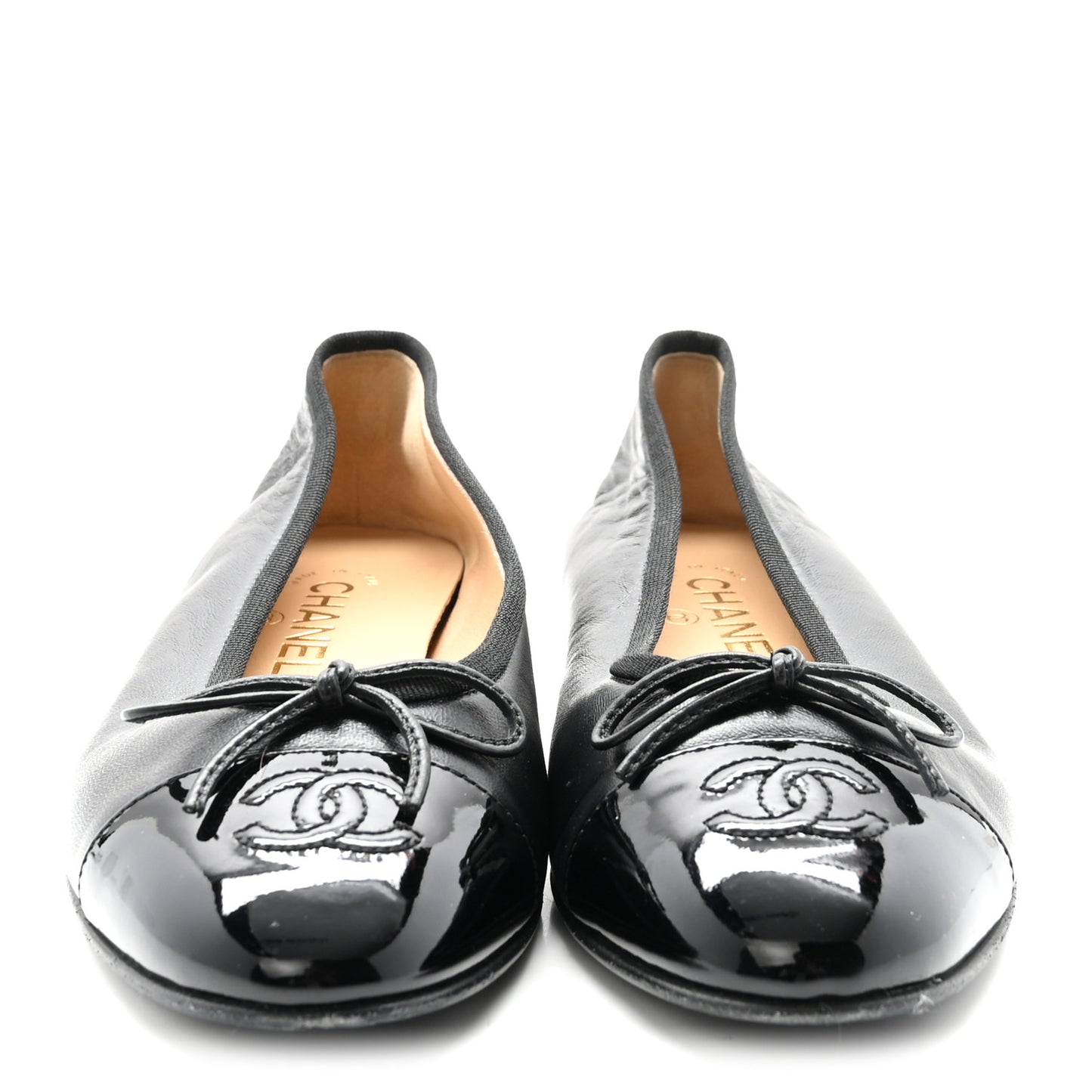 Lambskin Patent Cap Toe Ballerina Flats 37 Black