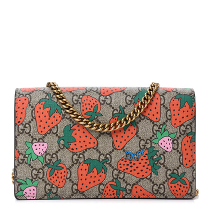 Gucci GG Supreme Monogram Strawberry Chain Wallet 1 of 10