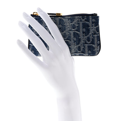 Christian Dior Denim Jacquard Oblique DiorTravel Myrte Zipped Key Case Blue 2 of 7