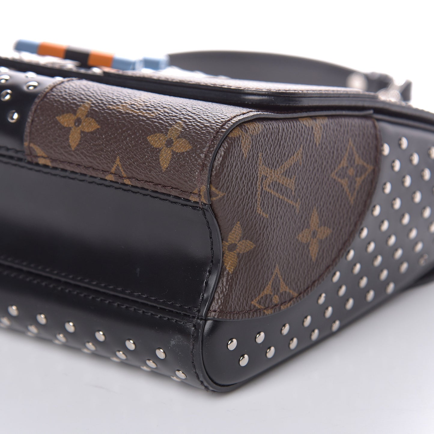 Calfskin Monogram Twist Studded Shoulder Bag MM Black