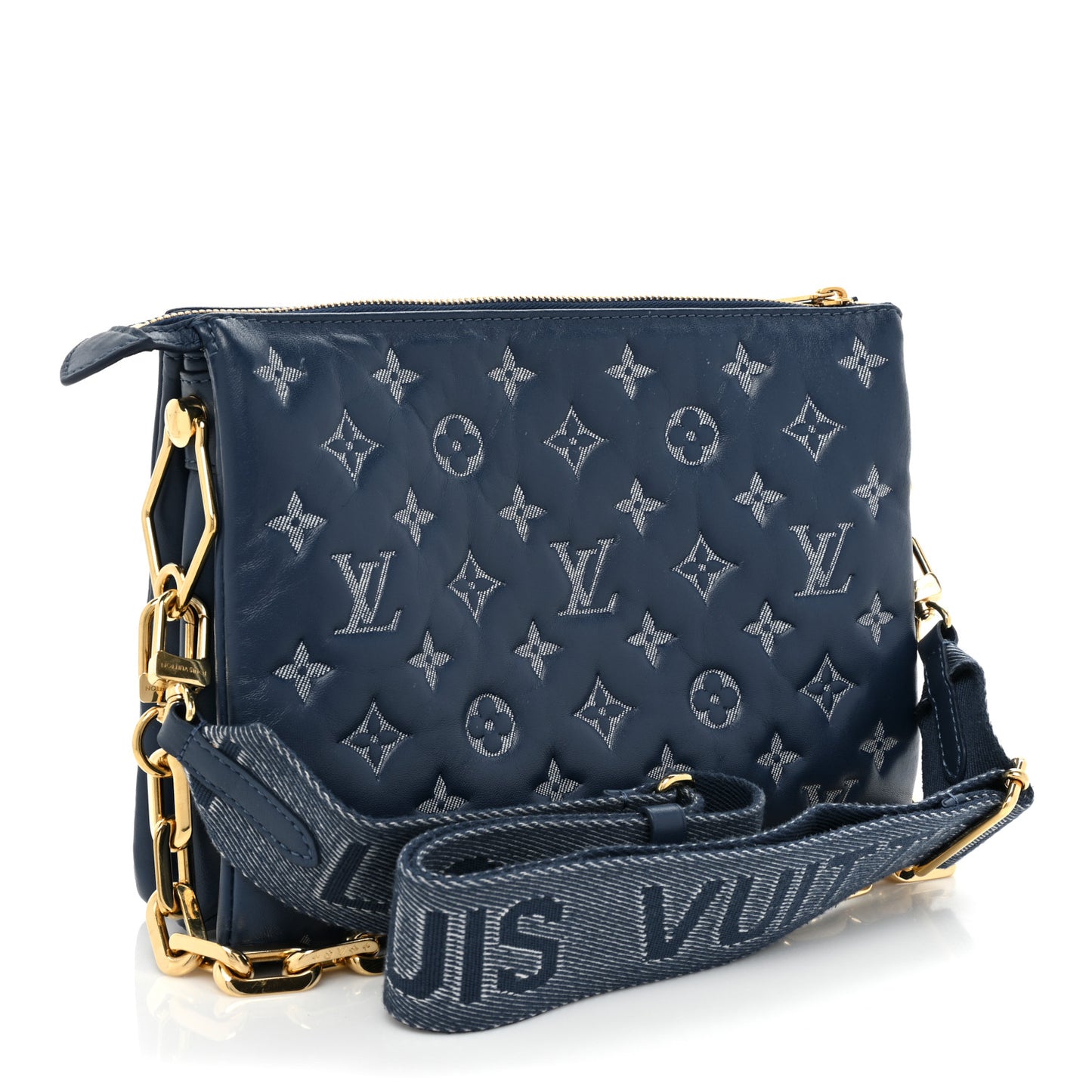 Lambskin Embossed Monogram Coussin PM Denim Blue