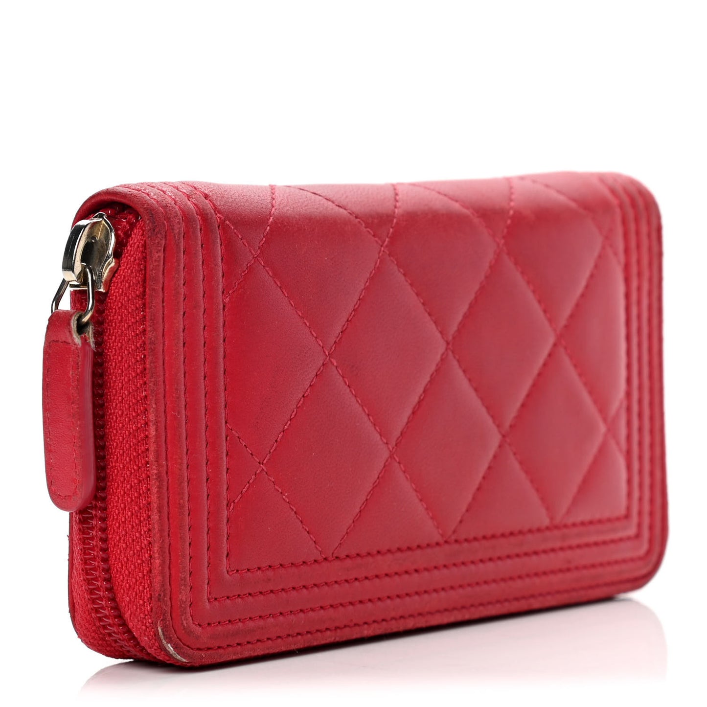 Lambskin Quilted Small Boy Zip Around Wallet Red