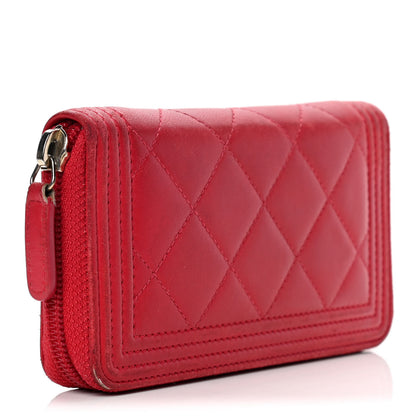 Chanel Lambskin Quilted Small Boy Zip Around Wallet Red 2 of 5