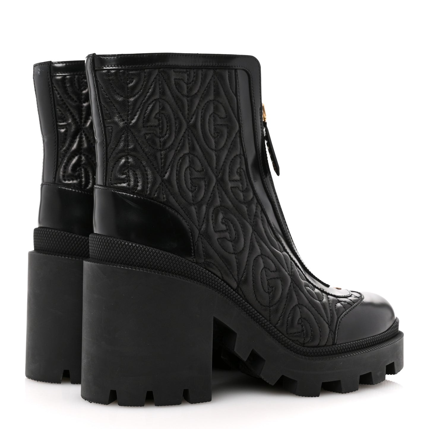 Calfskin Nappa Rhombus Quilted Trip Ankle Boots 37 Black