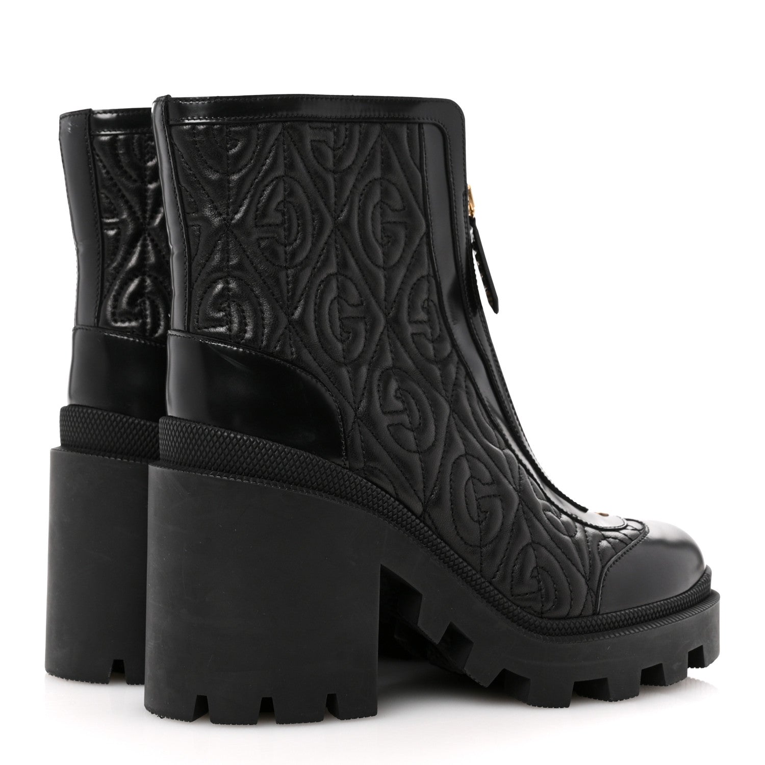 Gucci Calfskin Nappa Rhombus Quilted Trip Ankle Boots 37 Black 5 of 12